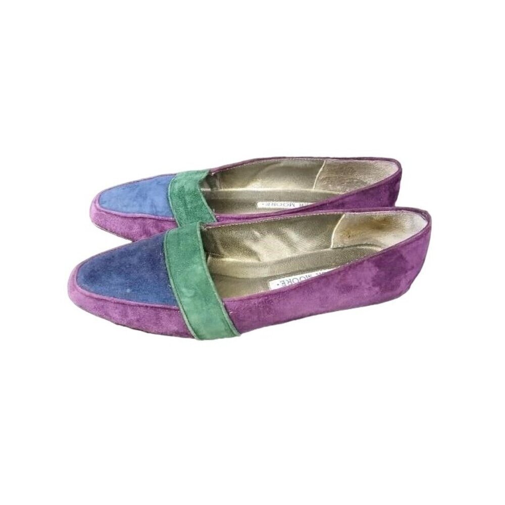 Jennifer Moore Purple & Blue Suede Leather vintage loafers slip on size 7